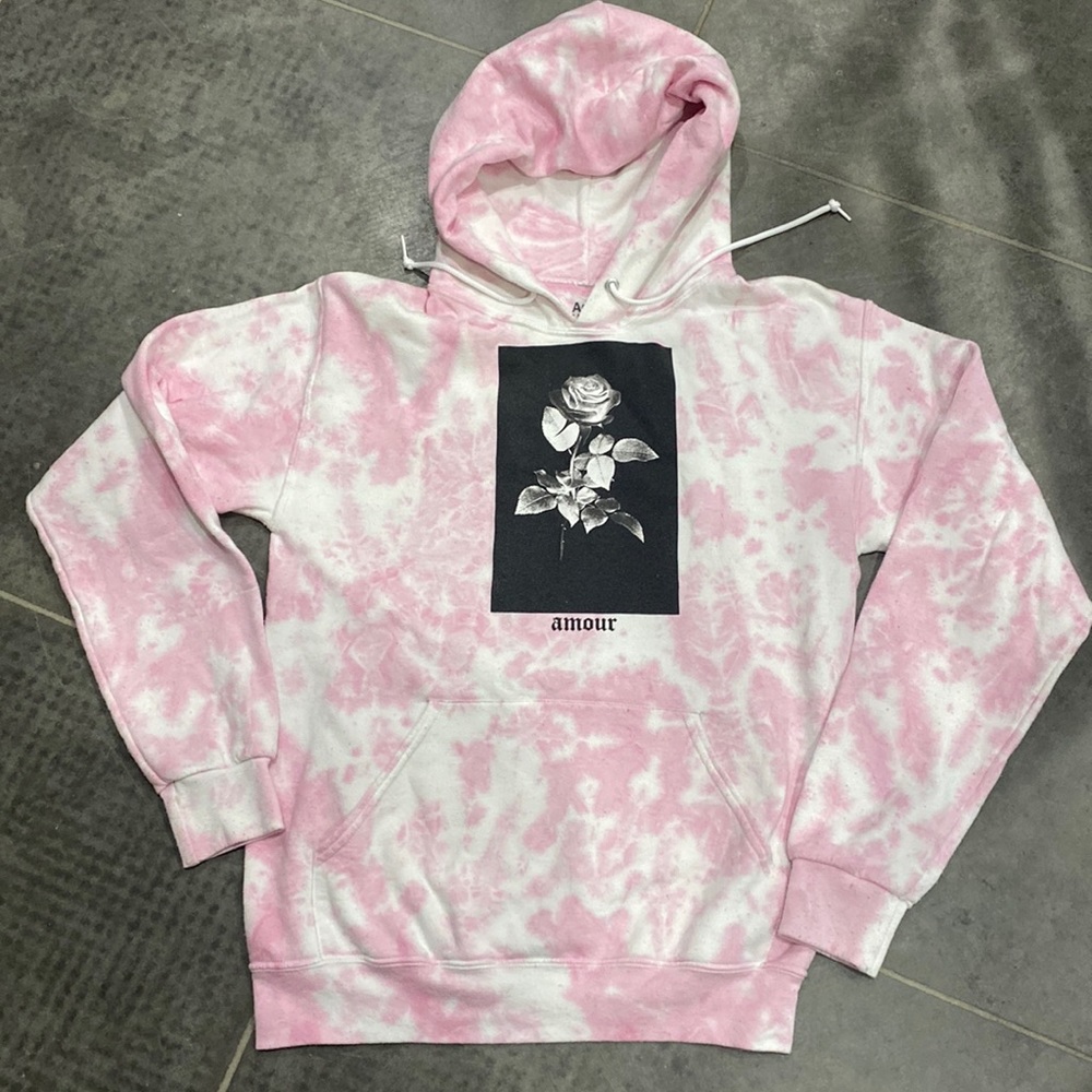 PacSun Amour Rose Tie Dyed Pink and White Hoodie S
